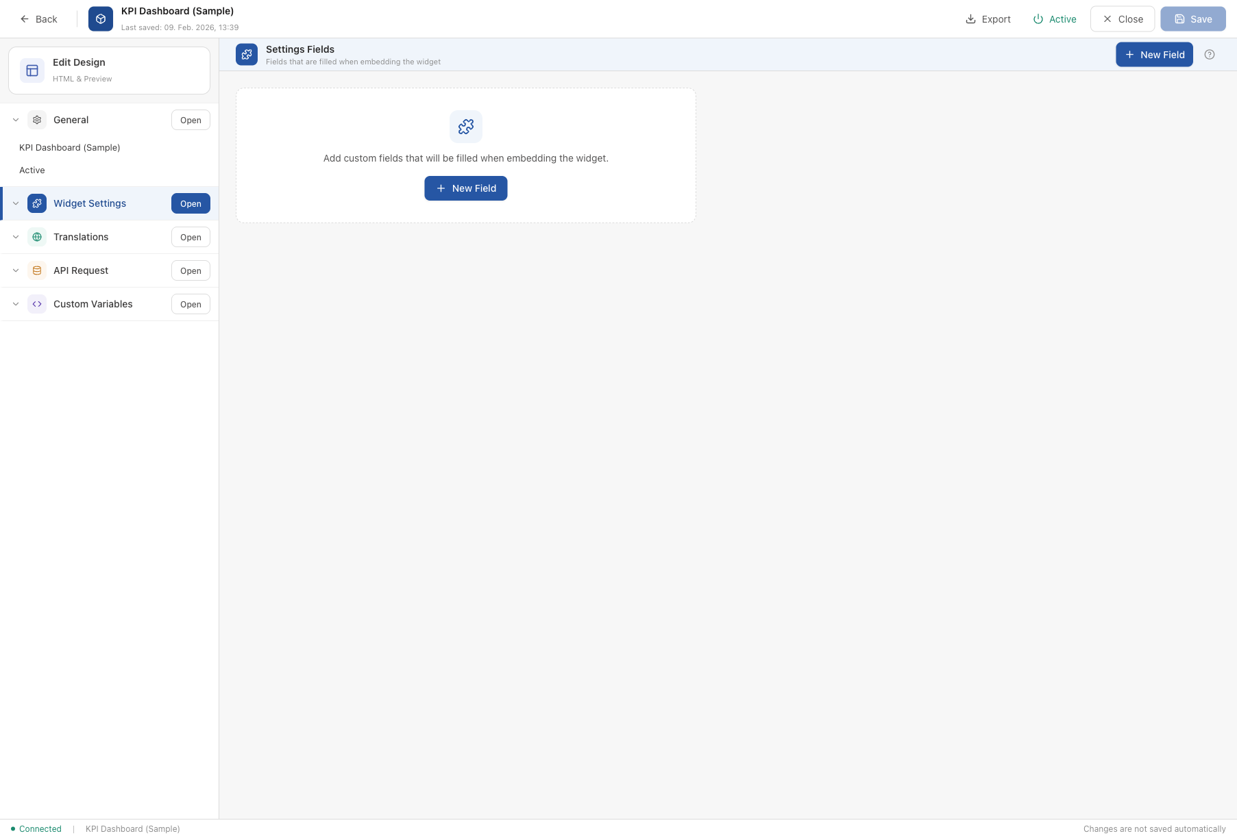 Editor — Widget Settings tab