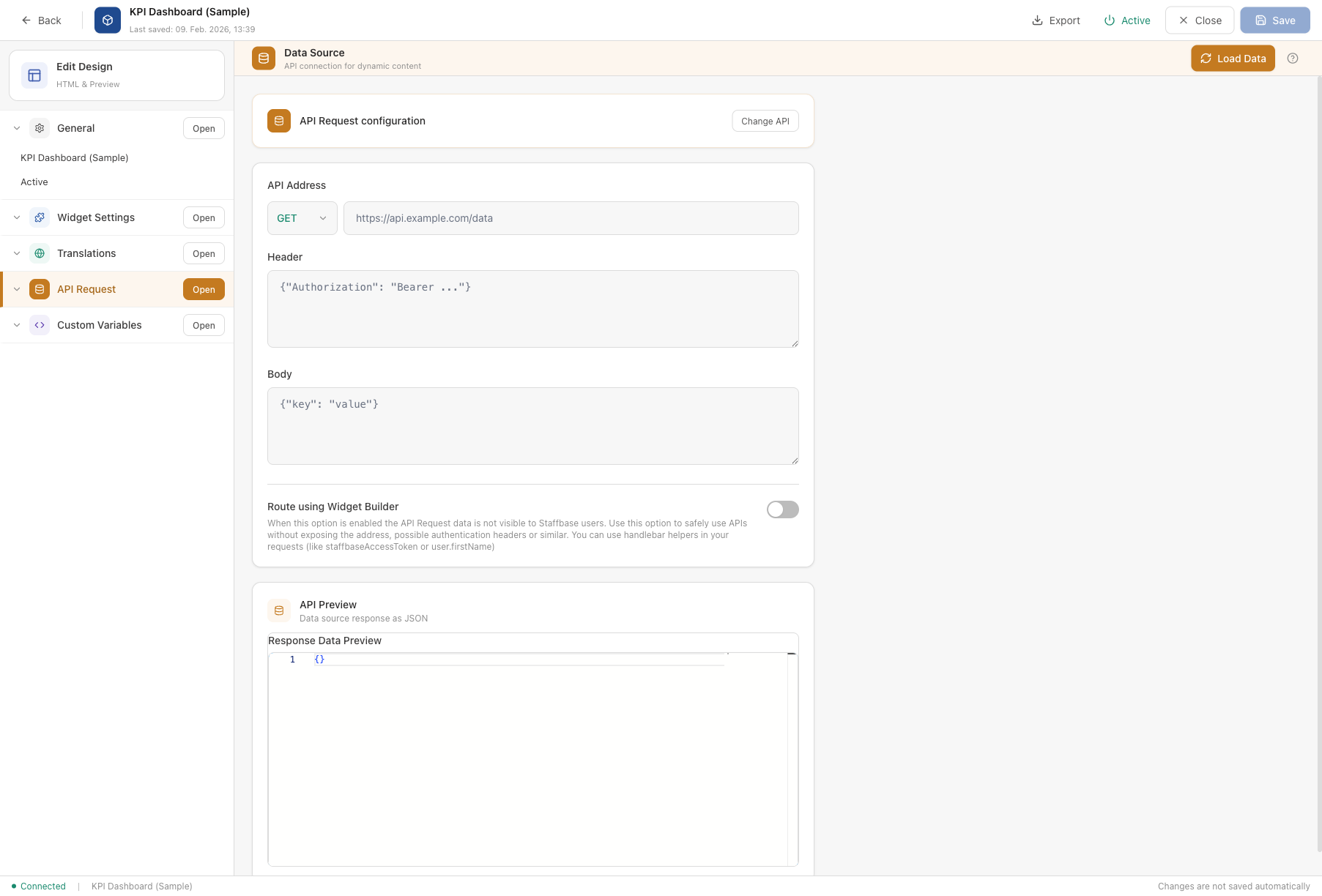Editor — API Request tab