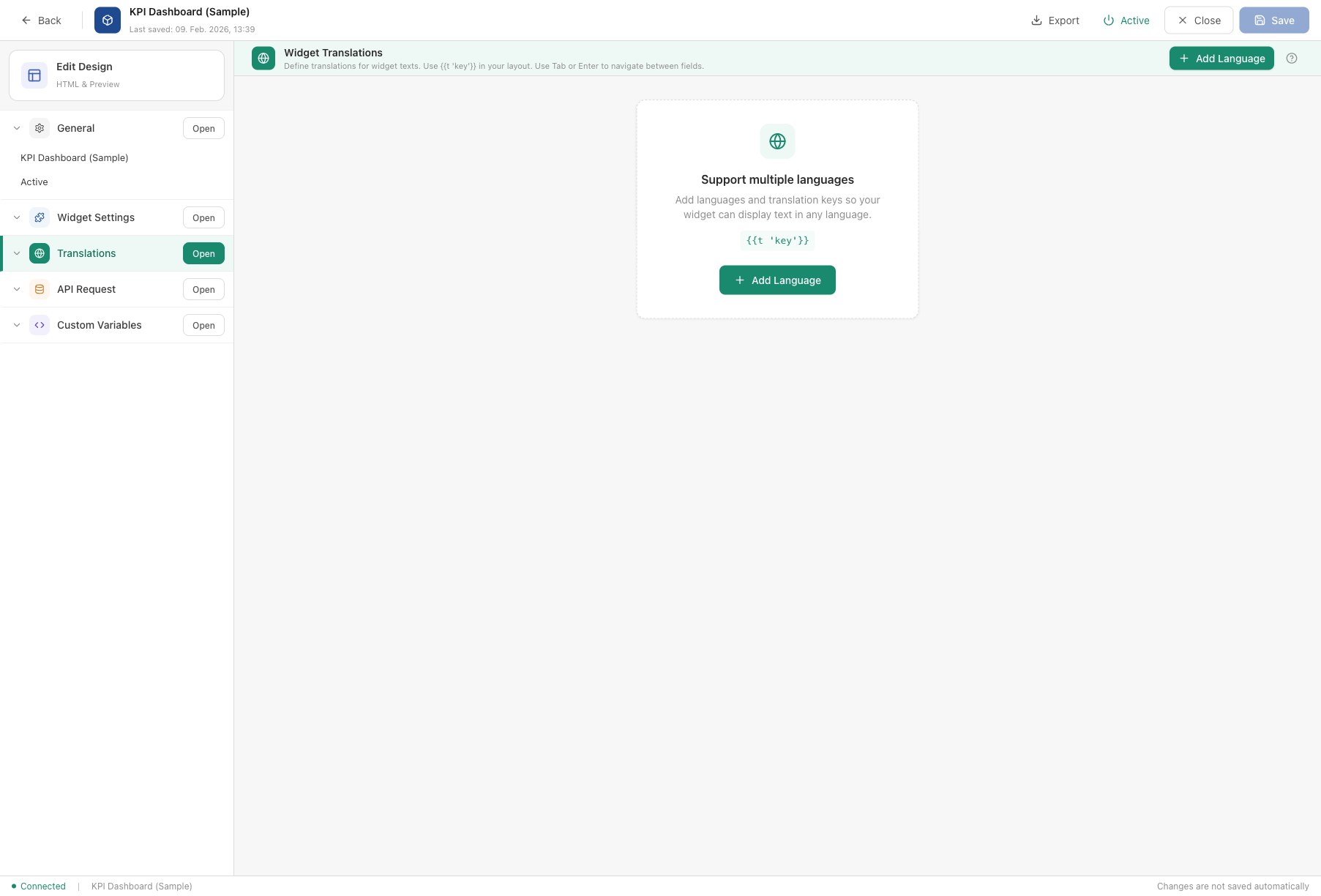 Editor — Translations tab