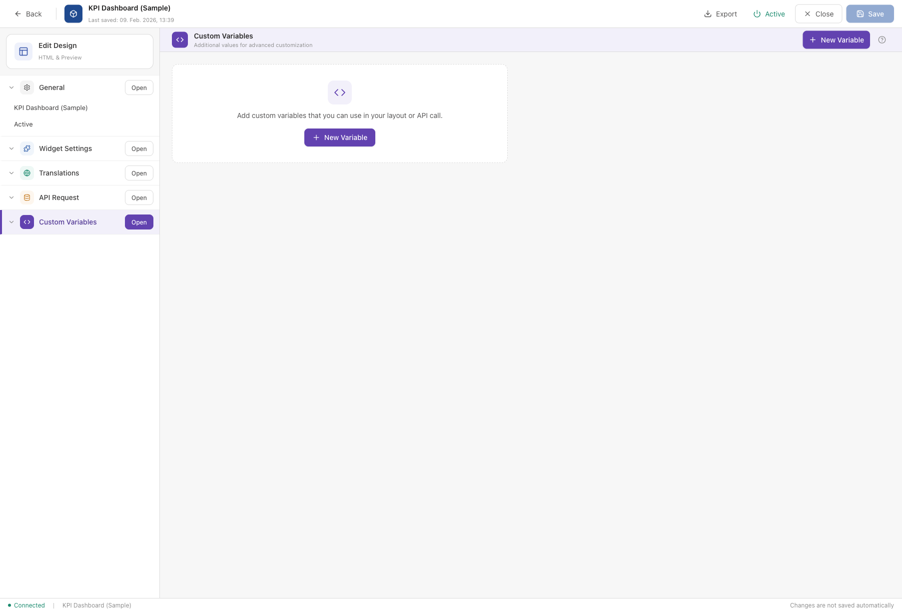 Editor — Custom Variables tab
