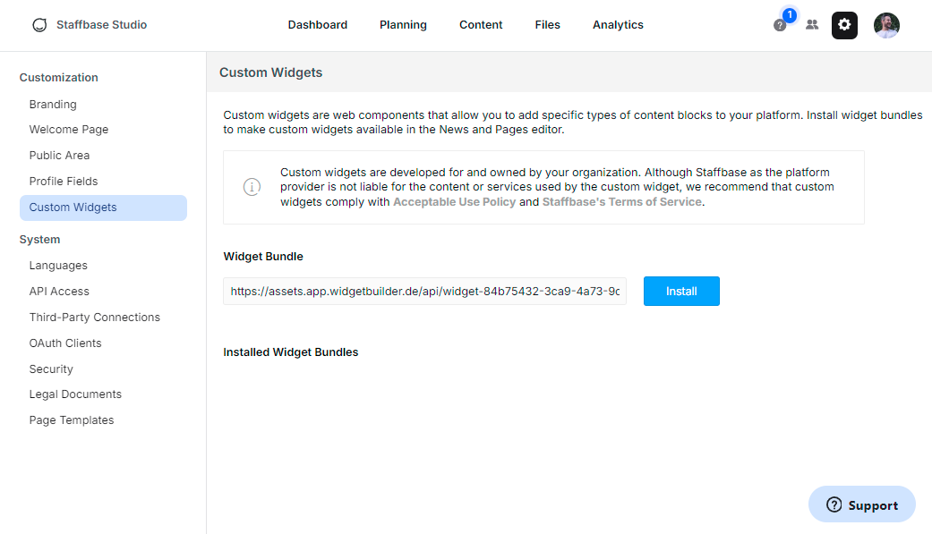 Widget Bundle URL hinzufügen